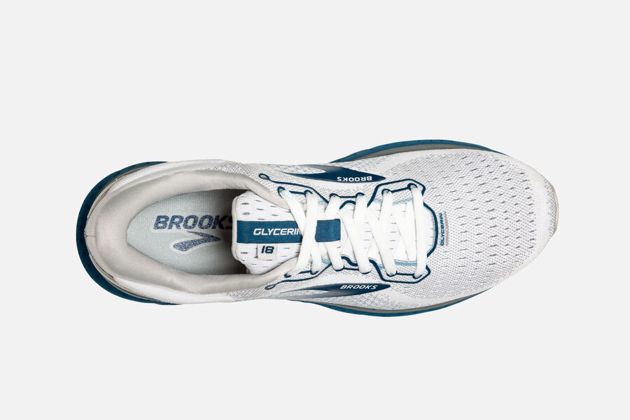 Brooks Glycerin 18 Road Running Shoes Mens White/Blue 941067-WUY